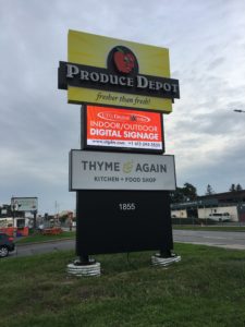 A new LED Sign from UTG Digital Media lights up the pylon of Produce Depot, Carling Ottawa