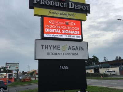 A new LED Sign from UTG Digital Media lights up the pylon of Produce Depot, Carling Ottawa