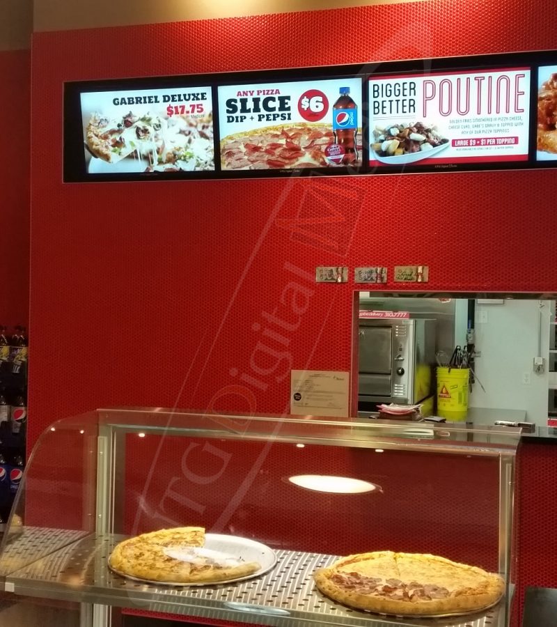 A UTG Wall Mounted LCD Screen at Gabriel's Pizza