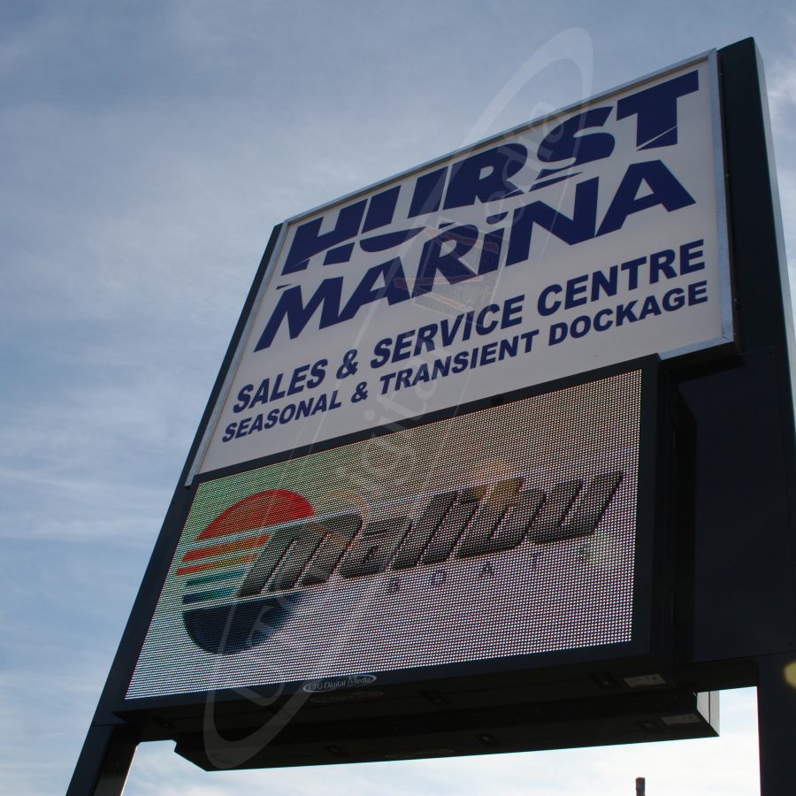 A UTG Outdoor LED Pylon sign at Hurst Marina