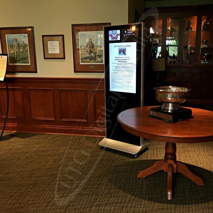 A UTG LCD Standup Screen in the main lobby of the Ottawa Hunt & Golf Club