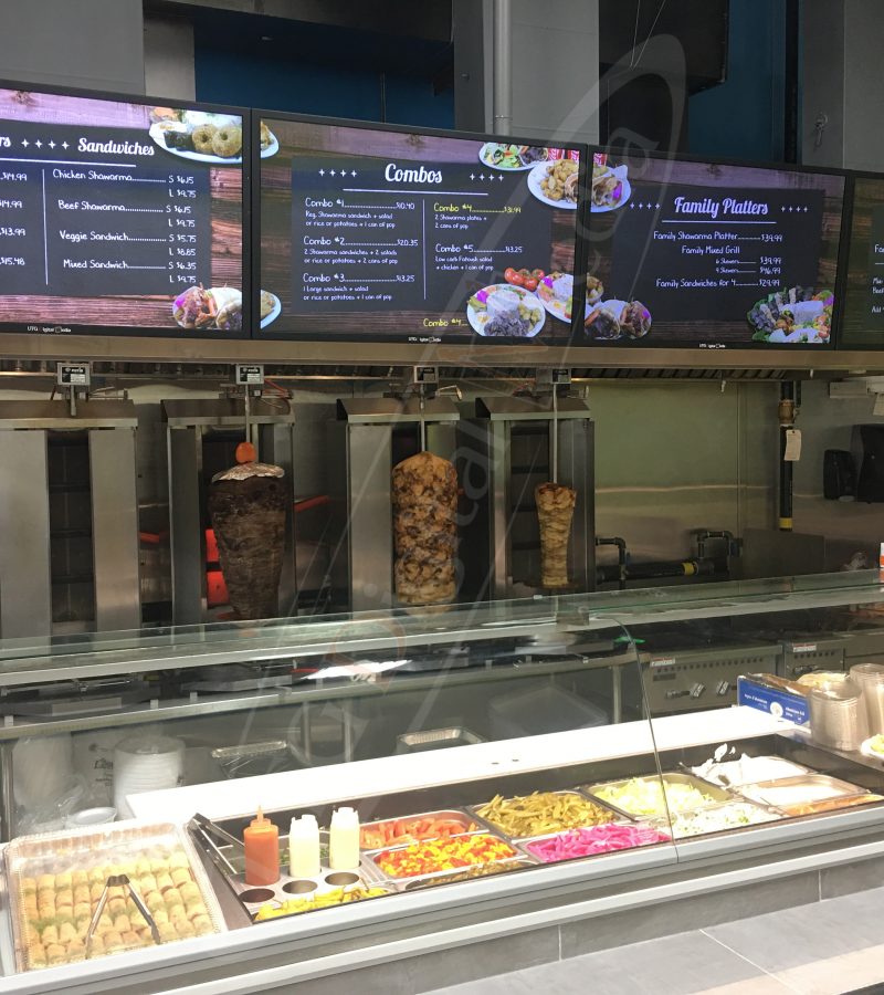 A UTG Wall Mounted LCD Screen at the Shawarma Prince