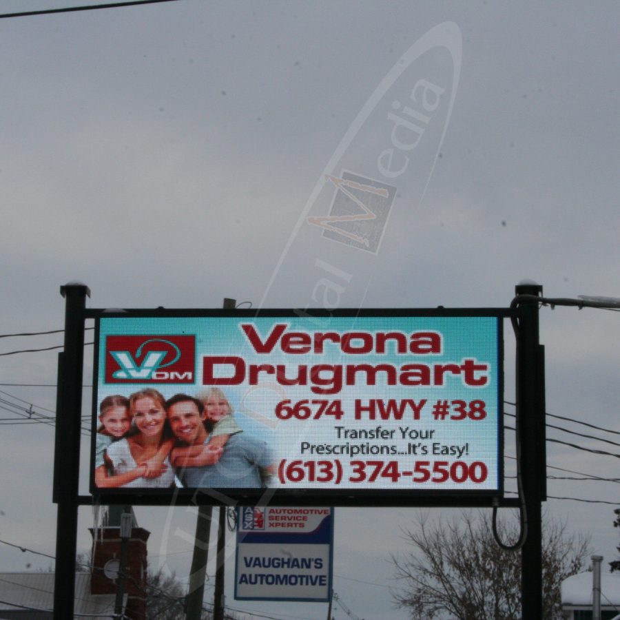 A UTG Outdoor LED Pylon sign at Verona Drug Mart