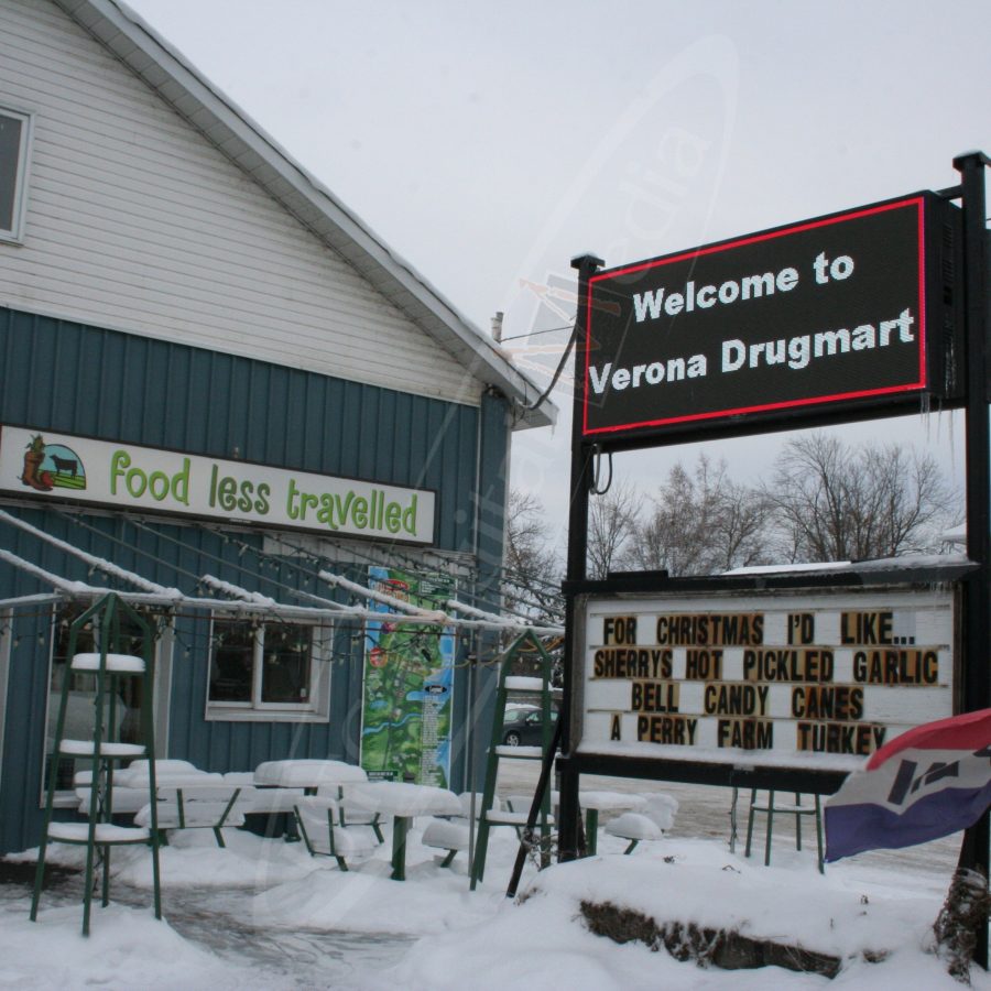 A UTG Outdoor LED Pylon sign at Verona Drug Mart